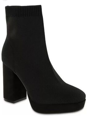 MIA Black Knit Sock Boot with Block Heel